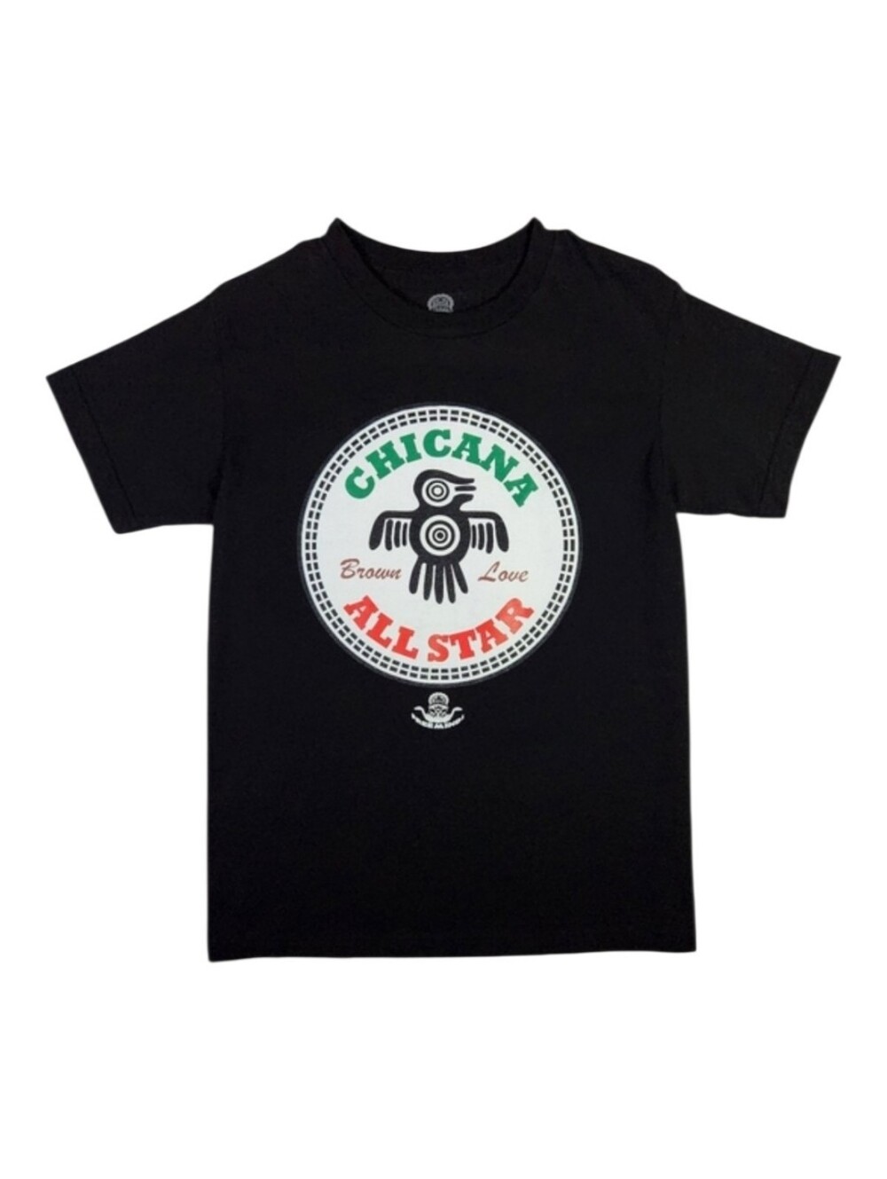 CHICANA ALL STAR Brown Love Aztec Eagle Graphic Tee Black Small Retro Streetwear